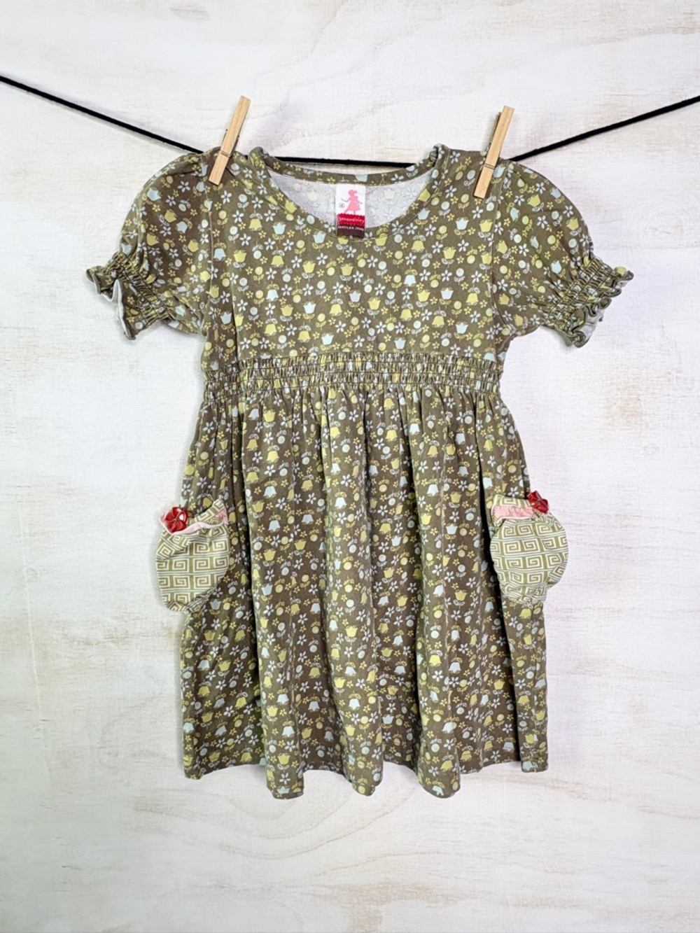 Matilda Jane Olive Floral Smocked Pocket Dress